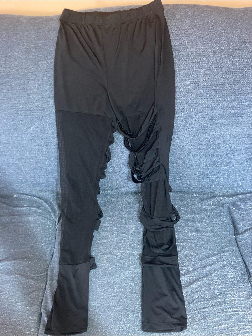 Black Ruched Leggings with Draped Side Detail